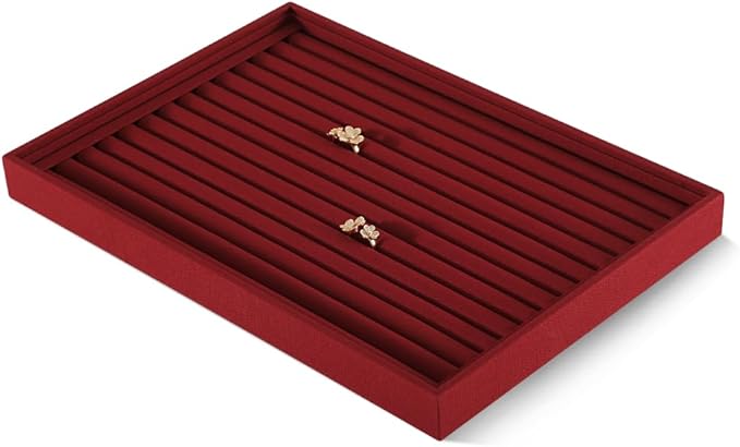 Dansmiy Linen Stackable Ring Ear Studs Display Tray, Premium Rings Storage Tray, Jeweler Shop Counter Showcase Table Top Organizers, Makeup Table Drawer Insert Jewelry Tray