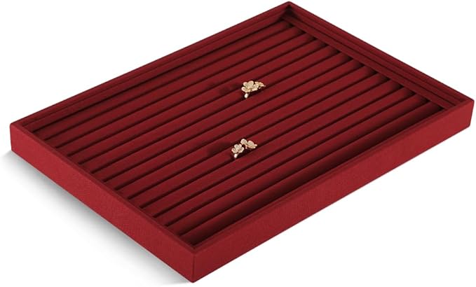 Dansmiy Linen Stackable Ring Ear Studs Display Tray, Premium Rings Storage Tray, Jeweler Shop Counter Showcase Table Top Organizers, Makeup Table Drawer Insert Jewelry Tray