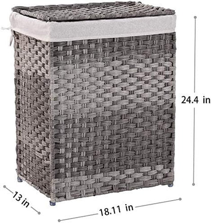 Mxfurhawa Slim Laundry Basket on Wheels, Heavy Duty Cotton Liner Laundry Storage Hamper with Handles, Collapsible Clothes Wire Basket Organizer Laundry Bag (2PCS-02A)