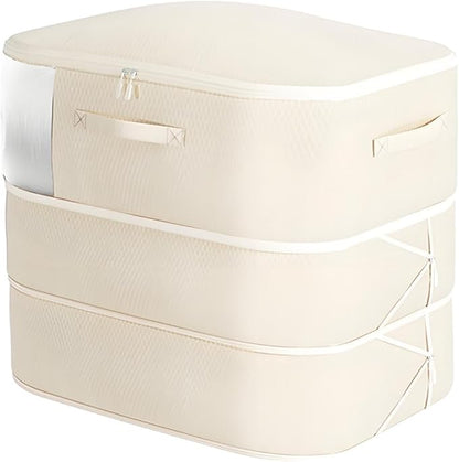 Comforter Storage Bag, Ultra Space Saving Self Compression Organizer, Large Capacity 3-Layer Blanket Storage Bags (Beige X-Large)