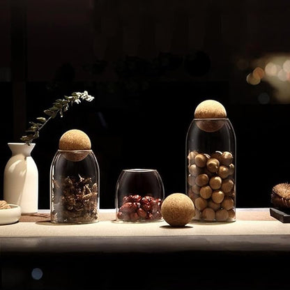 Glass Food Storage Canister, 550ml/19oz Storage Container with Ball Cork, Clear Glass Storage Jar, Sealed Container Canister, for Spices, Sugar, Coffee, Biscuits, Candies