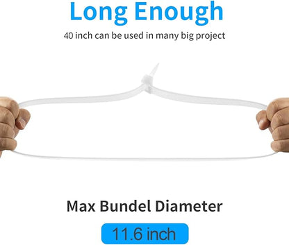 40 inch White Zip Ties Heavy Duty 15 PCS, 440 LBS Ultra Exclusive Strong Plastic Wire Ties, Large Cable Ties Extra Long Tie Wraps, Indoor and Outdoor UV Resistant