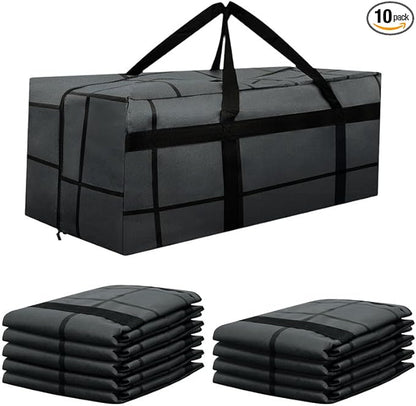 10Pack Extra Large Heavy Duty Moving Bags with Zippers & Reinforced Handles Heavy-Duty Storage Totes – Moving Boxes for Clothes, College Supplies, and Moving – Waterproof & Foldable (Extra Large)