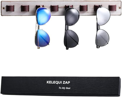 KELEQUI ZAP Sunglasses Organizer for Wall Rustic Home Decor Wood Eyeglass Display Farmhouse Wall Mounted Eyewear Rack Sunglass Holder for Multiple Glasses Unique Birthday Gifts for Dad Husband