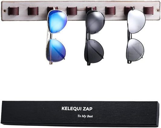 KELEQUI ZAP Sunglasses Organizer for Wall Rustic Home Decor Wood Eyeglass Display Farmhouse Wall Mounted Eyewear Rack Sunglass Holder for Multiple Glasses Unique Birthday Gifts for Dad Husband