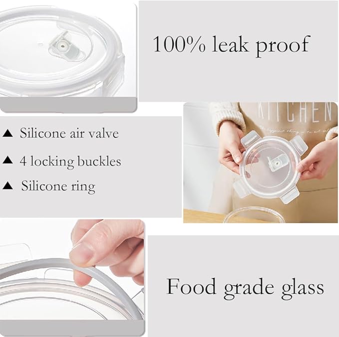 24 Oz Round Glass Food Storage Container, 3 Cup Round Glass Soup Container with Airtight Lids BPA free, Leakproof Borosilicate Storage bowls, Dishwasher Microwave Freezer Safe (4 Pack)