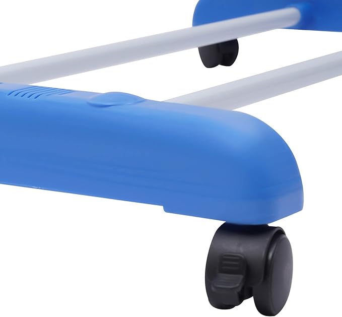 Foldable Clothes Drying Rack, 4 Tier Metal Clothes Rail with Wheels 7 Windproof Hooks Clothes Horses Rack Laundry Garment Dryer Stand with 2 Side Wings Indoor, Outdoor, Bedroom, Loft (Blue)