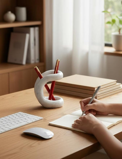 Marble Pen Holder for Desk 4 Inch White Pencil Holder for Desk Accessories & Workspace Organizers - Stone Stationary Holders for Office Decor - Pen Organizer for Gifts