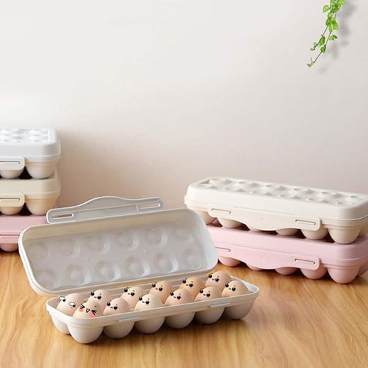 2 Pack Plastic Egg Holder for Refrigerator, Covered Egg Holders, Stackable Egg Container, Countertop Egg Storage Organizer with Lid, 18X2 Eggs
