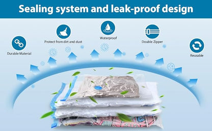 kissleaf 15 Pack Vacuum Seal Bag for Clothing with Electric Air Pump,Space Saver Vacuum Storage Bags for Clothes,Mattress, Blanket, Duvets, Pillows(3 Jumbo/3 Large/3 Medium/6 Small Bags)