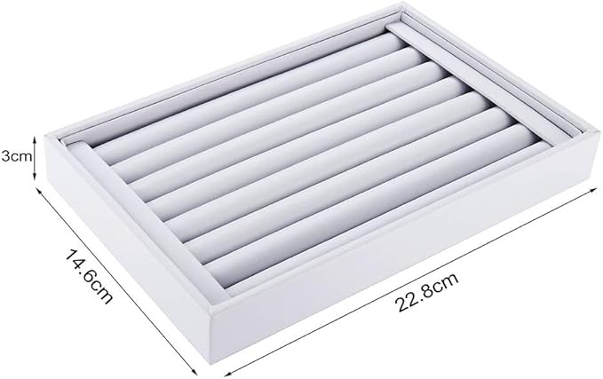 Valyria Velvet 7 Slots Ring Earrings Trays Showcase Display Jewelry Organizer (White PU Leather)