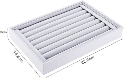 Valyria Velvet 7 Slots Ring Earrings Trays Showcase Display Jewelry Organizer (White PU Leather)