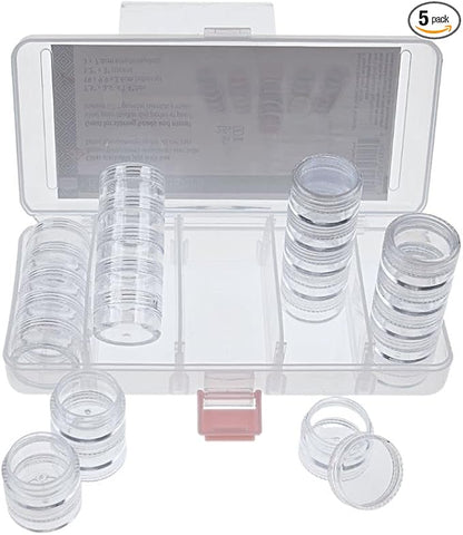 Craft County Clear Organizer Box with 5 Sets of Five Stackable Jars with Lid – 31 Pieces – Great for Diamond Art, Beads, Findings, Saving Space, and More!