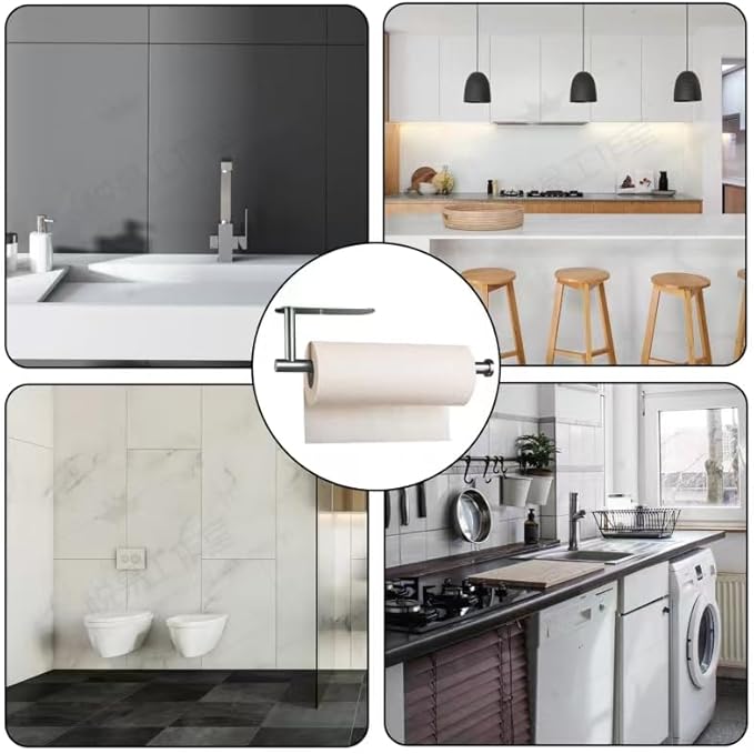 Paper Towel Holders,Paper Towels Rolls,Paper Bulk- Self-Adhesive Under Cabinet Wall Mount Countertop,Both Available in Adhesive and Screws,for Kitchen, Pantry, Sink, Bathroom，Stainless Steel-White