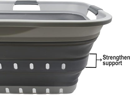SAMMART 42L (11 gallon) Collapsible Plastic Laundry Basket - Foldable Pop Up Storage Container/Organizer - Portable Washing Tub - Space Saving Hamper/Basket (Grey/Dark Grey)