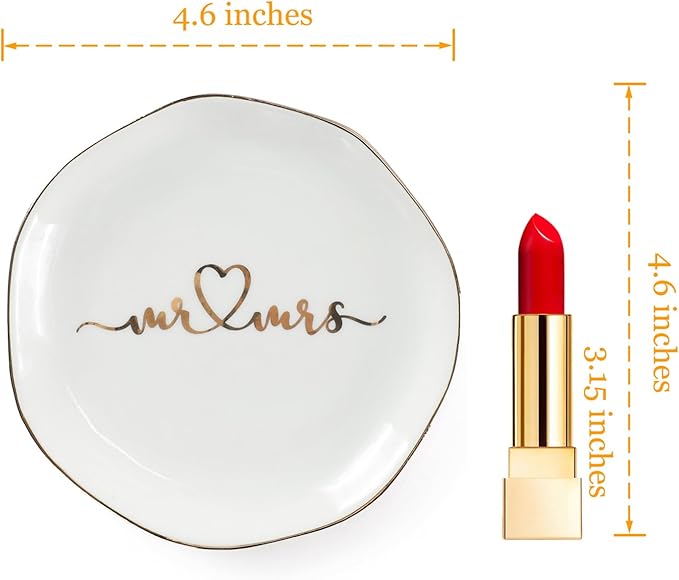 VINCOMIC Mr.& Mrs Wedding Ring Dish-Jewelry Dish Tray-Ceramic White
