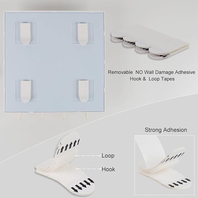 Updated Bedside Shelf Wall Mount Phone Holder Organizer Stick On Adhesive Damage Free Hanging Strips 4 Hooks Teenager Dorm Room Essentials Decoration Gasses Remotes Keys Snacks (White)