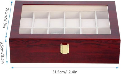 Uten Watch Box, 12 Slot Wooden Watch Case with Removable Watch Pillow, Metal Clasp Watch Display, Watch Box Organizer for men and women.