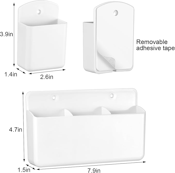 12 Pcs Remote Control Holders Wall Mount Self Adhesive Controller Holder Universal Wall TV Remote Phone Pen Holder Storage Accessories for Home Office School(White)