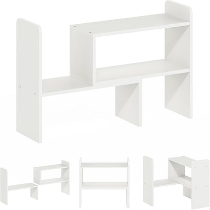 Furinno Classic Desk Organizers and Hutch, Open Shelf Expandable Office Organization, Adjustable Desk Top Display Book Shelf, for Paper, Office Supplies, White