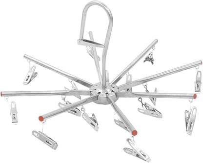 PRETYZOOM Laundry Clip and Drip Hanger with 16 Clips, Foldable Hanging Drying Rack for Hanging Socks, Diapers, Underwear, Towel