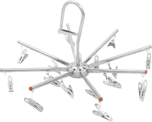 PRETYZOOM Laundry Clip and Drip Hanger with 16 Clips, Foldable Hanging Drying Rack for Hanging Socks, Diapers, Underwear, Towel