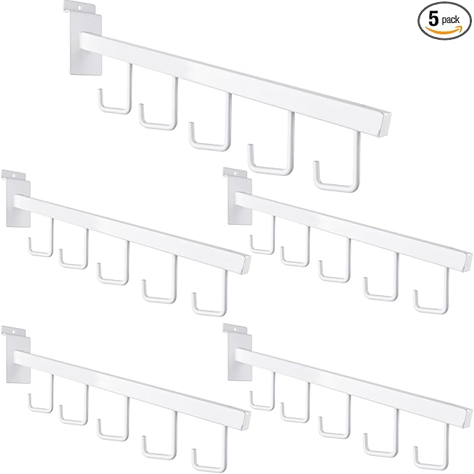 5 Hooks Slatwall Hooks Accessories, 5 Pack 13.7 Inch Heavy Duty Waterfall Slatwall Hangers Rectangular Tube Slat Wall Clothes Hooks for Display Clothing Retail Shop Garage (White)