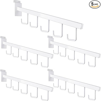 5 Hooks Slatwall Hooks Accessories, 5 Pack 13.7 Inch Heavy Duty Waterfall Slatwall Hangers Rectangular Tube Slat Wall Clothes Hooks for Display Clothing Retail Shop Garage (White)