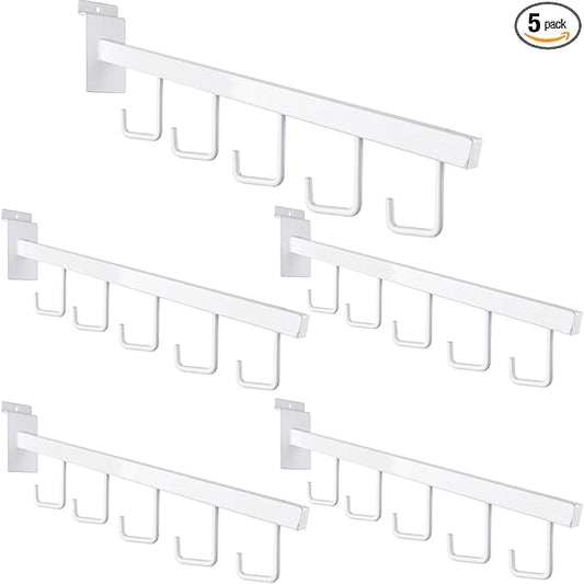 5 Hooks Slatwall Hooks Accessories, 5 Pack 13.7 Inch Heavy Duty Waterfall Slatwall Hangers Rectangular Tube Slat Wall Clothes Hooks for Display Clothing Retail Shop Garage (White)