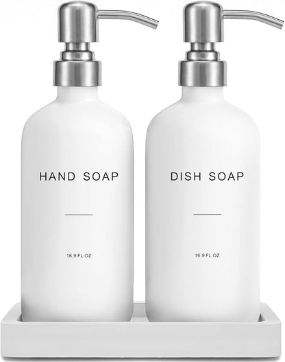 Prus Waso White Soap Dispenser for Kitchen Sink, Dish and Hand Soap Dispenser with Silver Stainless Steel Pump, Perfect for Kitchen Decor and Accessories. (Silver & White)
