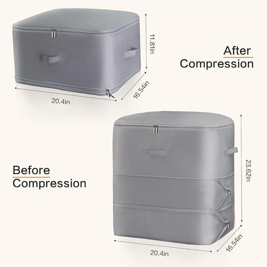 Geernioy Ultra Space Saving Self Compression Storage Bags with Zipper, （Grey) -Compression Organize for Bedding, Comforter Storage Bag for Blankets Duvet Quilts Pillows