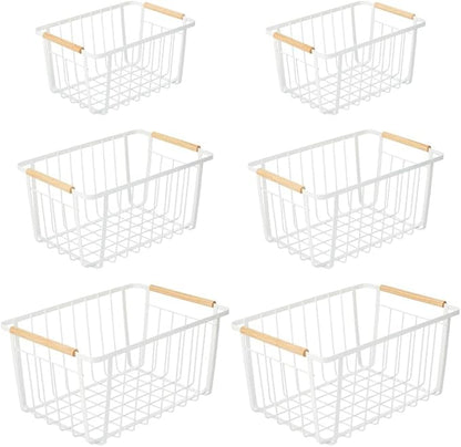 mDesign Metal Farmhouse Wire Organizer Storage Bin Basket with Handle - Rustic Container Organizers for Cabinet, Shelves, Counter, Bathroom, or Kitchen Pantry - Set of 6 - Matte White