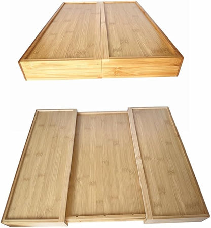 Adjustable Bamboo Drawer Organizer, Expandable Silverware Drawer Organizer, Large Cutlery Tray with Wooden Drawer Dividers for Flatware Organizing Kitchen Utensils Holder (6-8 Slots, Natural)