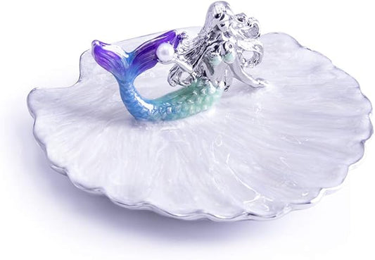 LARAINE Jewelry Tray Ring Display Holder Mermaid Trinket Dish Home Decorative Plate For Earrings Necklace Bracelet Organizer Display (Blue&Purple)
