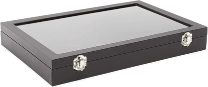 Juvale Black Velvet Jewelry Display Case Tray - 13.75 x 9.5 x 2 In - Glass Top Jewelry Box & Organizer