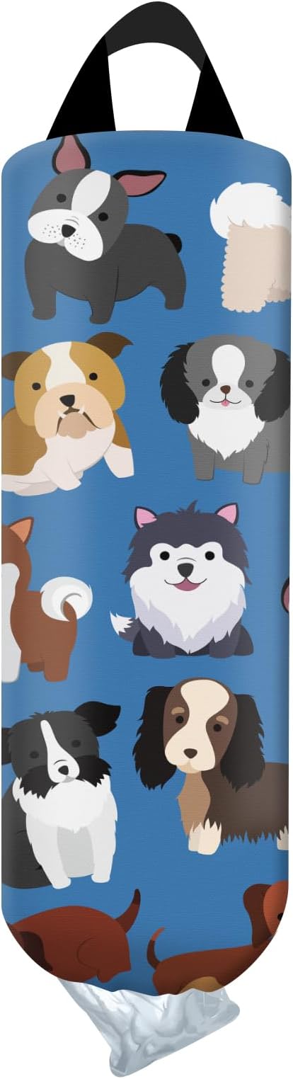 Plastic Bag Holder, Wall Mount Grocery Bag Organizer, Funny Hanging Trash Storage Dispenser for Home Kitchen Cute Blue Dog