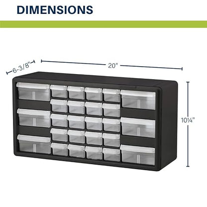 Akro-Mils 26-Drawer Plastic Drawer Storage Cabinet for Garage Organization, Bead Organizer, Building Bricks Storage, Teacher Toolbox, Makeup Organizer, 20-Inch W x 6-Inch D x 10-Inch H, 10124 White