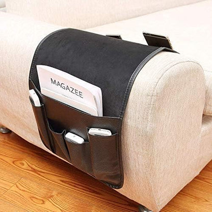 IPENNY No-slip Leather Sofa Couch Remote Control Holder Chair Armrest Caddy Pocket Organizer Storage Bag for Cellphone Tablet Notepad Book Magazines DVD Eyewears Drinker Snacks Holder Pouch