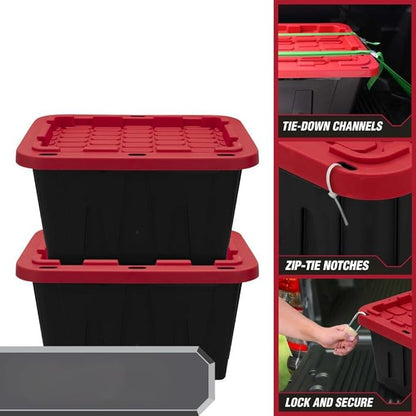 4-Pack 27 Gallon Heavy Duty Storage Bins Durable Polypropylene Plastic with Snap Lock Lids Stackable Large Capacity Organizers Garage Basement Multi-Purpose Storage Containers Black and Red