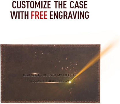 EURYNOME Genuine Leather Pen Display Case, Personalized Pen Stand for Desk