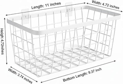LeleCAT White Hanging Kitchen Baskets For Storage Adhesive Sturdy Small Wire Storage Baskets No Drilling Wall Mounted Kitchen Food Pantry Bathroom Shelf Storage, 4 PACK,White