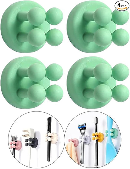 Defrko Silicone Toothbrush Holders - 4 Pcs Razor Hooks Adhesive Wall Mounted for Hanging Towel Key Plug Cable, Utility Decor Stick to Dorm Room Essentials Function for Kitchen Bathroom Home Office