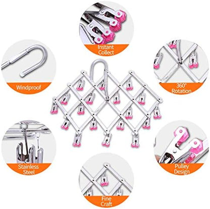 Drying Hanger,Hanging Drying Rack,Drip Hanger Stainless Steel with 18 Pegs for Laundry Underwear Socks Bra Panty,Quickly Remove Clothes from Hanger,Windproof,Folding Portable,Green