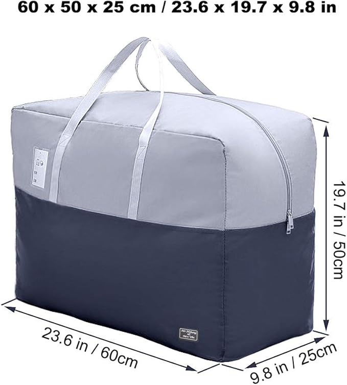 75L Large Zipper Comforter Storage Bag, Folding Blanket Storage Bag with Reinforced Handle, Under-Bed Storage for Bedding, Clothes, Pillows, Grey