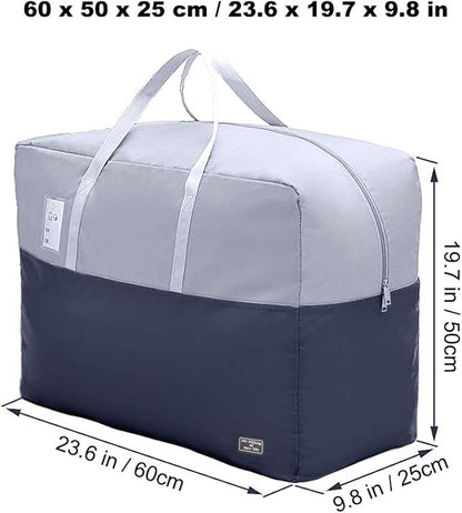 75L Large Zipper Comforter Storage Bag, Folding Blanket Storage Bag with Reinforced Handle, Under-Bed Storage for Bedding, Clothes, Pillows, Grey
