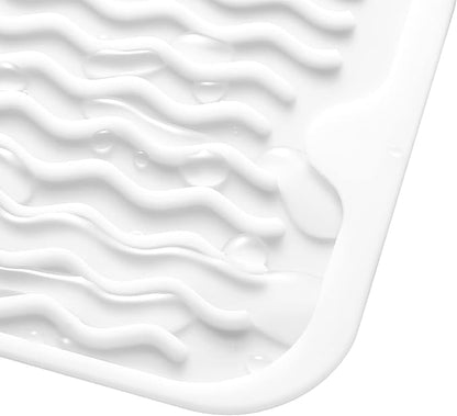 Silicone Dish Drying Mat for Multiple Usage,Easy clean,Eco-friendly,Heat-resistant Silicone Mat for Kitchen Counter,Sink,Bar,Bottle,or Cup White M 17 inches x 6 inches