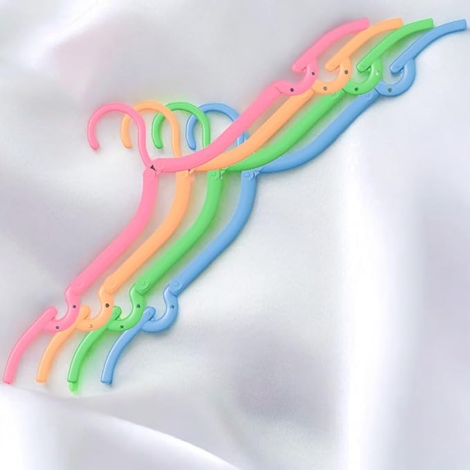 Foldable Travel Hangers, Portable Hangers for Shirts, Dresses, Coats, Pants, Towels & Baby Clothes, Durable Lightweight Plastic, Compact, Adjustable, Pack of 4, Multicolor