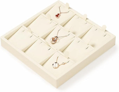 Oirlv Microfiber 9 Slots Jewelry Pendant Display Tray Jewelry Necklace Organizer Display Tray(Beige)