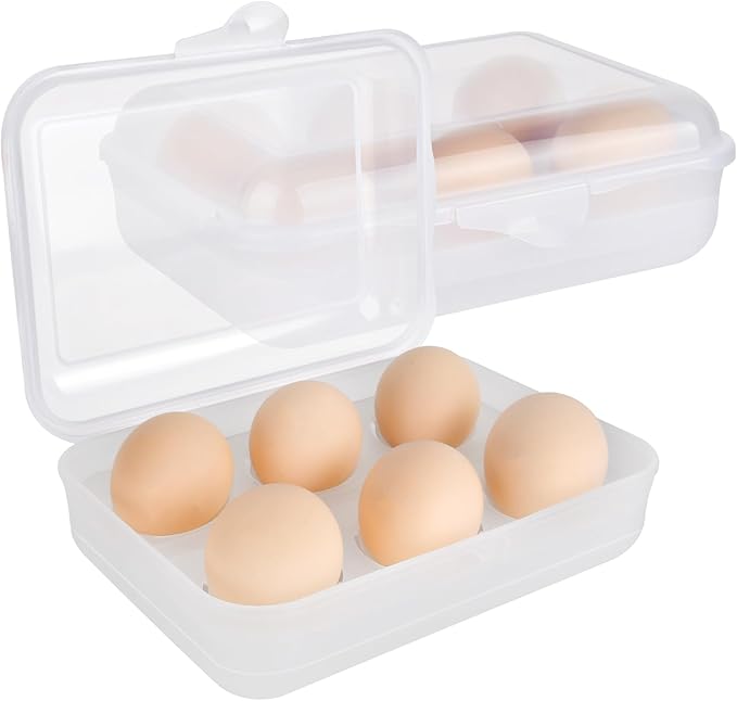 2 Pack Egg Container, Shockproof Camping Egg Holder, Clear Egg Container For Refrigerator, Leakproof Egg Holder for Camping Picnic Travel Outdoor, Portable Egg Carriage for Tray(6 Gird)