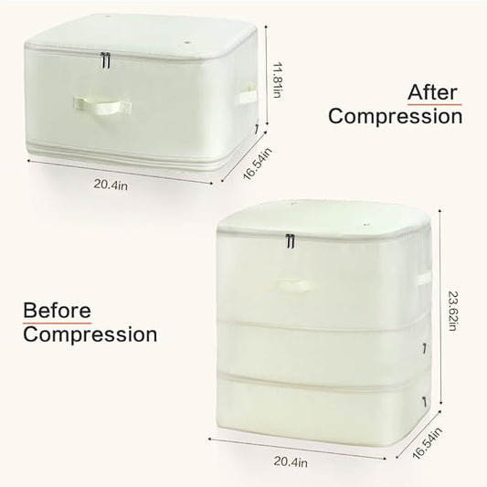Geernioy Ultra Space Saving Self Compression Storage Bags with Zipper, (Beige) -Compression Organize for Bedding, Comforter Storage Bag for Blankets Duvet Quilts Pillows